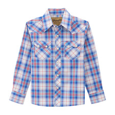 Wrangler Youth Boy's Retro Blue Red Plaid Snap Shirt 112378922