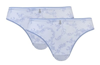 BeeDees String 98 STR 36 weiß mit Blüten Muster in blau Perle NEU 2er Pack