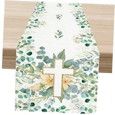 Eucalyptus Table Runner, Spring Summer Seasonal Green Leaves 13x72 inch Spe 03
