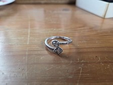 Silver Wrap Crossover Ring Pavé Round White/Colourless Stones Size O2 Signed