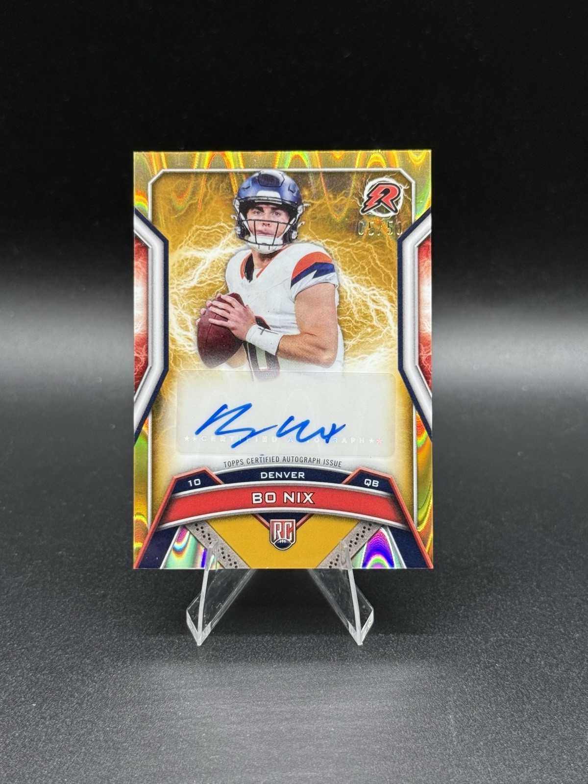 2024 Topps Resurgence Bo Nix Rookie Gold Auto! 5/50! CLEAN! Denver Broncos!