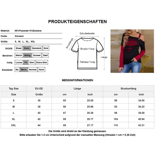 Damen Halloween Farbblock Tops Langarm T-Shirt mit Schulterfrei & Cut-Out Design - Bild 2 von 7