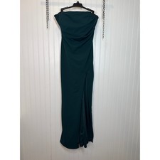 Lulus Marvelous Entrance Emerald Green Pleated Strapless Dress Slit Party Medium