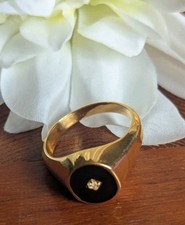 Lovely Black Enameld Gold tone Clear Stone Size V Ring