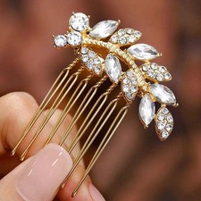 Crystal Bride Wedding Hair Comb Leaf Bridal Headpieces Rhinestone Hair Pieces...