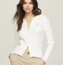 tommy hilfiger Women Cable Knit Cardigan/White/ Small/ NWT