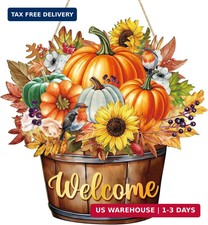 Fall Decoration Welcome Wreaths for Front Door, Wooden Hello Fall Pumpkin Thanks