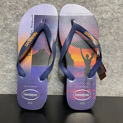 Havaianas Flip Flops Mens 11-12 Navy Purple Sunset Beach Surf Graphic Brazil