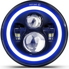 7 Inch Dot Led Motorcycle Headlight Blue Halo High Low Beam Projector 1pc