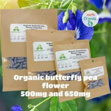 USDA Certified Organic Butterfly Pea Flower (Clitoria ternatea) 500mg and 650mg