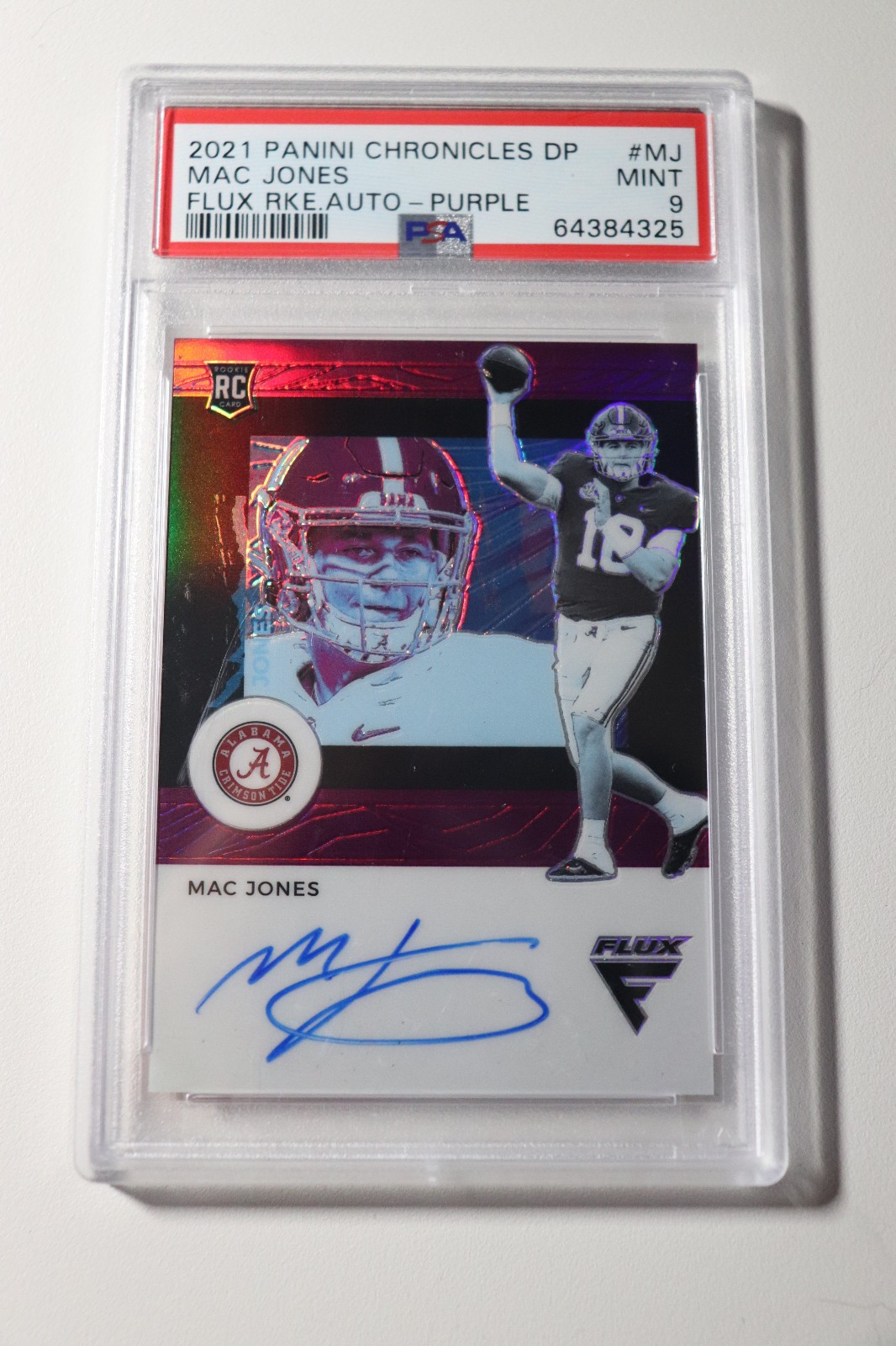 Mac Jones Panini Chronicles Draft Picks Flux Rookie Autographs #MJ Purple