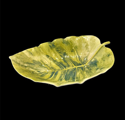 Large Tropical Palm Leaf Shaped Melamine Serving Dish Bowl 15'' Long 3'' Deep NEW