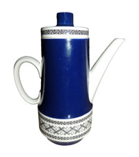 Alte seltene Kaffeekanne-von Villeroy & Boch-Kupferstich-Kobalt-Blau