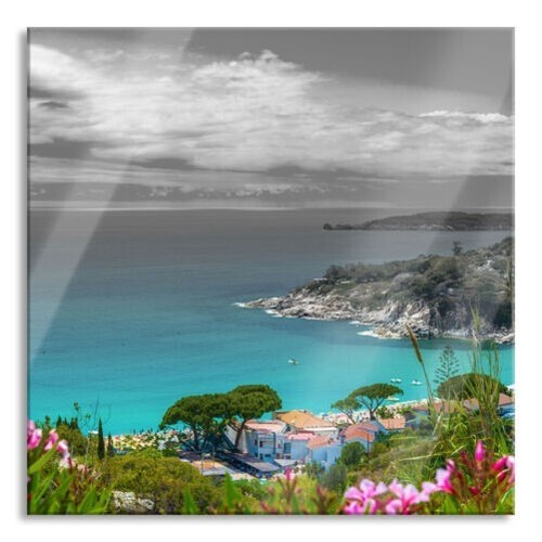 Quadro In Vetro Panoramico 100x40 Cm – Prato Fiorito Di Papaveri, Stampa Su Vero Vetro Con Sospensione, Made In Germany