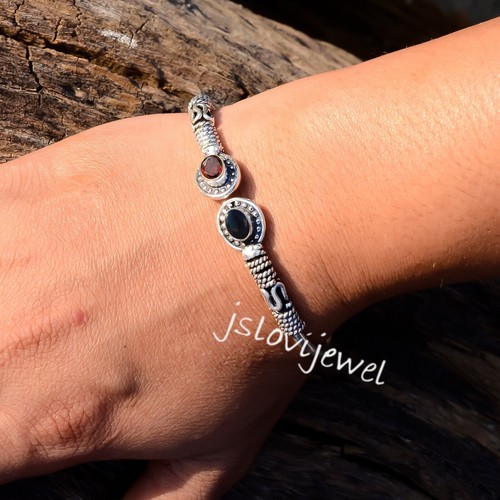 Bracelet femme en argent sterlng 925 grenat rouge et perre préceuse