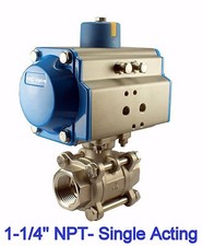 1.25" Pneumatic Air Actuated Stainless Ball Valve Single Acting Spring Return
