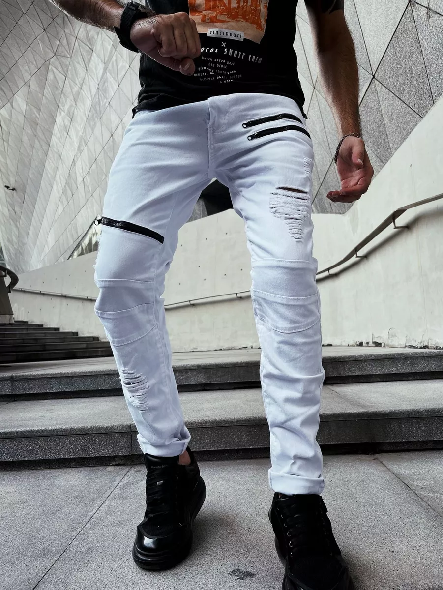 Ripped biker denim jeans discount