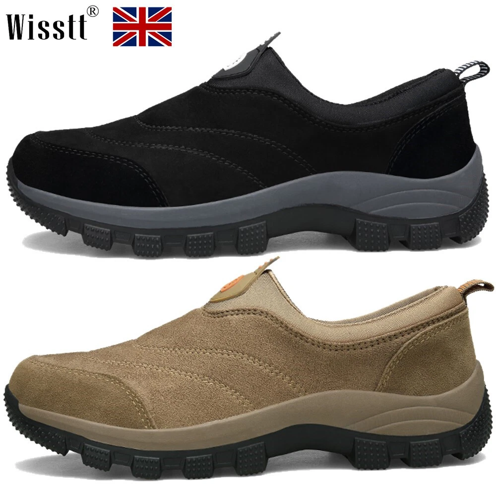 Mens Slip On Moccasins Suede Outdoor Hiking Boots Casual Walking Trekking Shoes