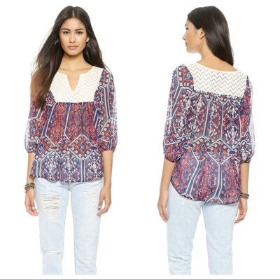 Ella Moss Flora Vista Yoke Panel Silk Blouse S