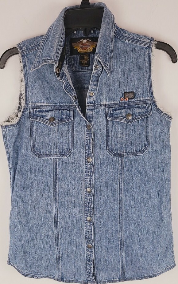 Harley Davidson Lightweight Denim Vest Embroidered Lo… Gem