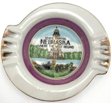 Ashtray Nebraska State Capital Vintage 5 Inch "Where The West Begins"