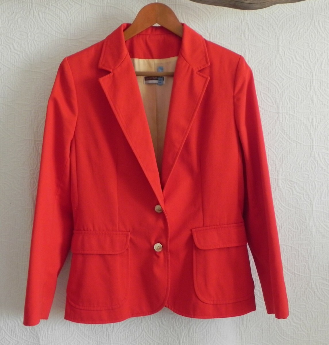 Vtg Jack Winter Blazer Bright Red Button Pockets Cotton Blend Slim Cut  Size M