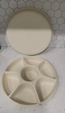 TUPPERWARE Almond Divided Vegetable Fruit Relish Chip & Dip SERVING TRAY AND LID