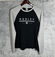 Hurley Black/Grey Thermal Crew Neck Men's Shirt Long Sleeve Sz Medium Logo
