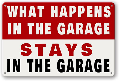 Metal Tin Garage Sign Man Cave Wall Decor for Men What Happens in the Garage Sta
