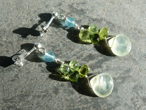 Earrings Silver 925, Apatites, Tsavorites, Peridots And Prehnites - Picture 7 of 11