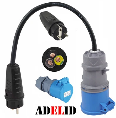 ADELID® CEE ADAPTER Schuko Stecker auf CEE Kupplung 230V Camping Boot H05RR-F 3x2,5mm²