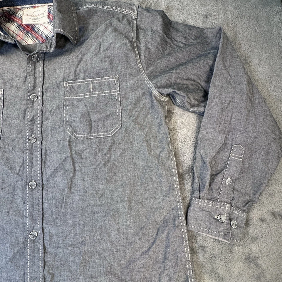 Camisa vaquera vintage impermeable para hombre con botones manga larga azul talla L Foto 3 de 4