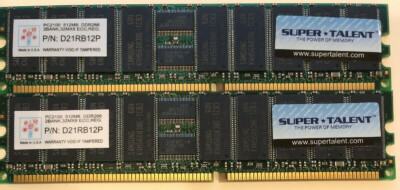 1 GB (2 X 512MB) Super Talent D21RB12P 512MB PC2100 DDR 266 ECC REG Memory