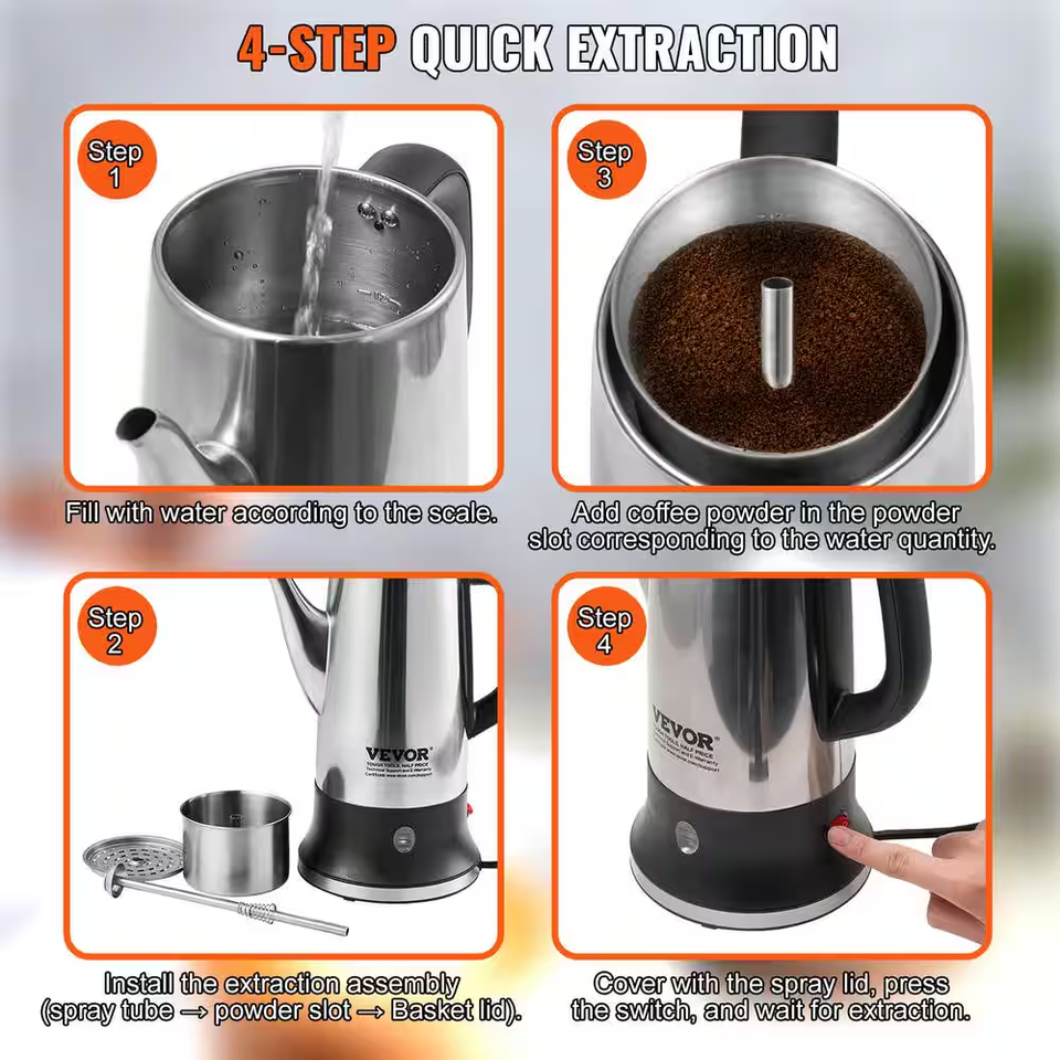 12Cup Electric Percolator Coffee Pot 304 Stainless Steel with Keep Warm