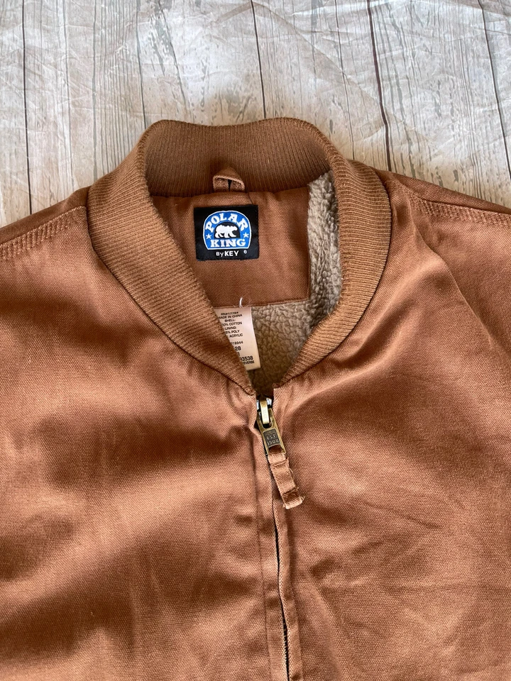 Chaleco de Lona Polar King By Key Para Hombres Marrón Forrado de Vellón Cremallera Completa Extra Grande Reg Foto 3 de 4