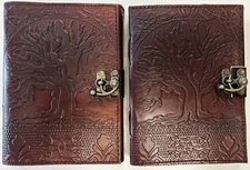 Handmade Genuine Leather Bound Journal Tree Design Matt Paper 110 Page 2-Pack