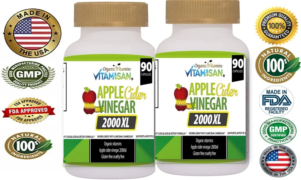 Apple Cider Vinegar Capsules 180 Capsules Extra Strength Weight Loss Pills LOT 2 - Image 2 of 4