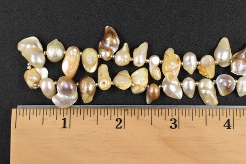 18-1/2" Sterling Silver Necklace with Baroque Freshwater Pearl & Silver Spacers - Picture 3 of 11