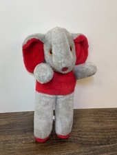 Vintage 11" Elephant Plush Great And Red Gold Button Hard Eyes Standing