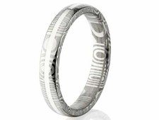New 4mm Wide Damascus Steel with Sterling Silver Ring