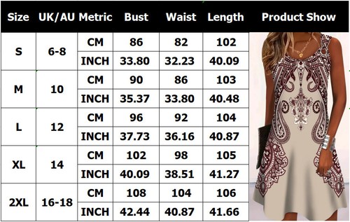 Women's Summer Loose Vest Dress Holiday Beach Sleeveless PRINT Dresses Size 6-18 - Picture 3 of 9