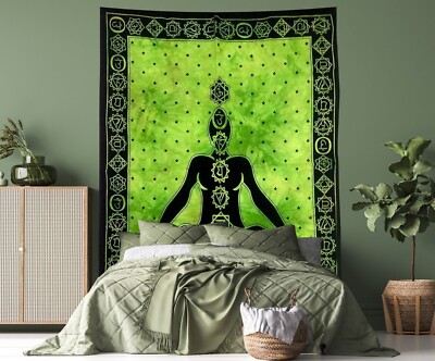 Grün 7 Chakra Yoga Wandbehang Wandteppich Baumwolle Meditation Wohndeko Kunst