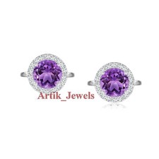 Natürlicher Amethyst Edelstein mit 14K Weiss Gold versilbert