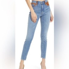 Good American good legs suede brown blue indigo mixing skinny jeans size 2