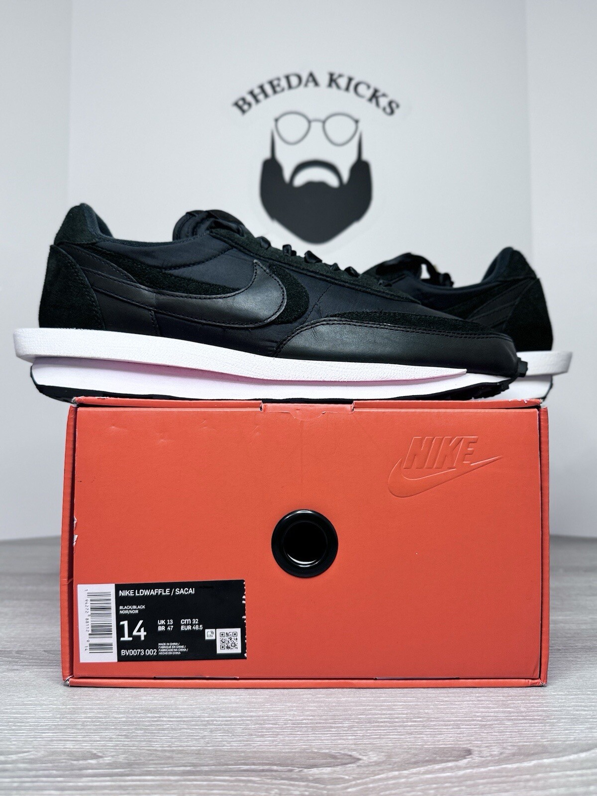 SACAI X NIKE Taglia 14 Nike sacai x LDWaffle Nylon Nero BV0073 002 Uomo Usate Og