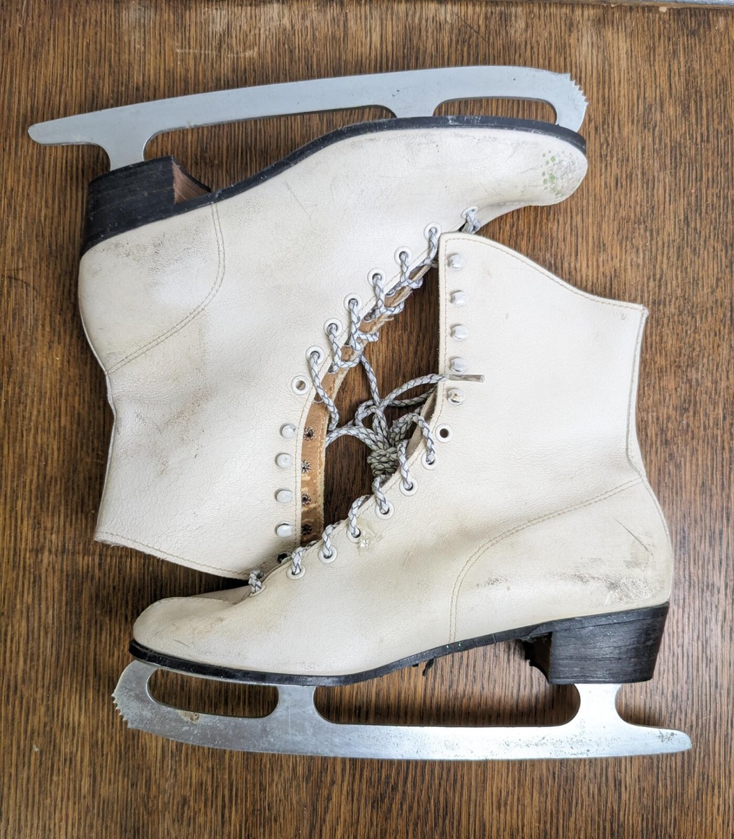Vintage White Leather Ice Skates Woman Size