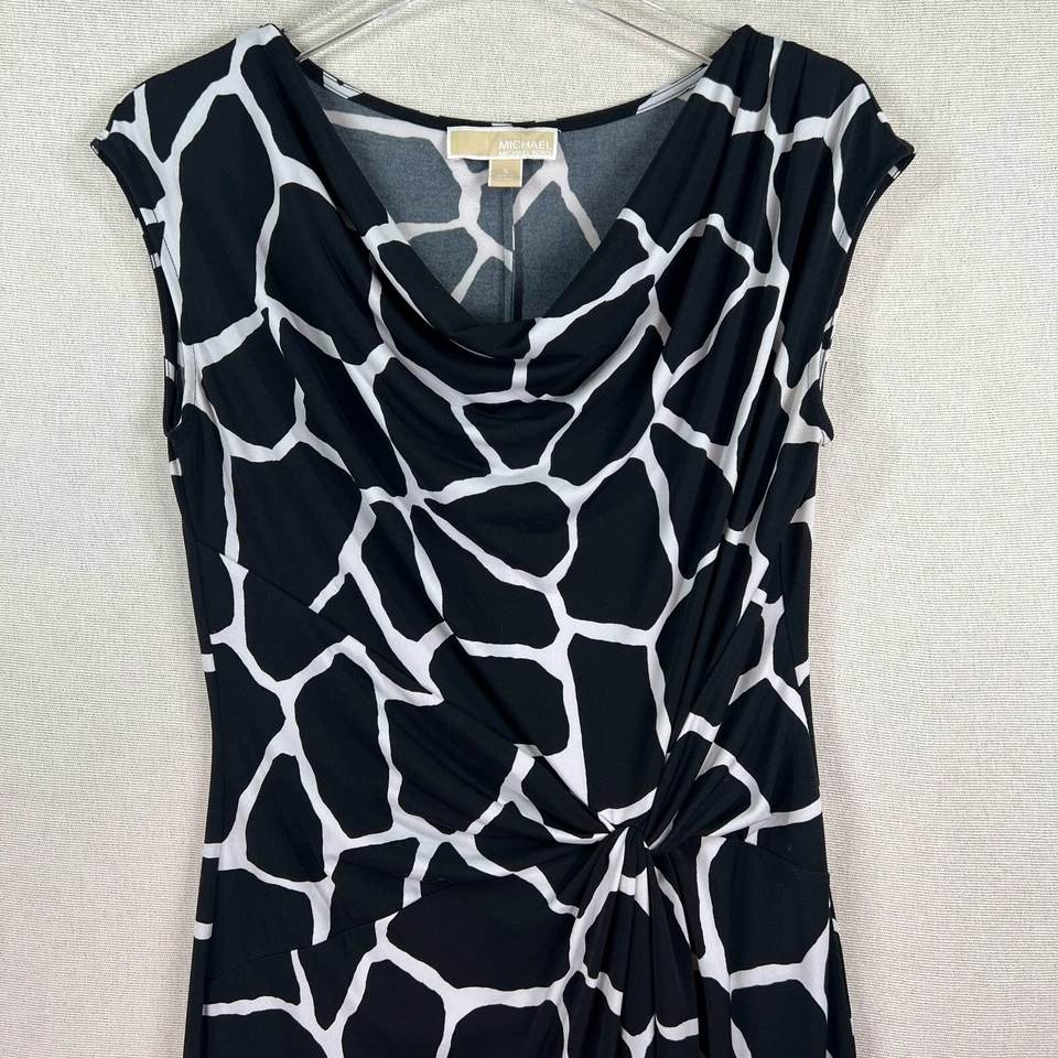 MICHAEL KORS Dress Women S Black White Faux Wrap Geometric Print Office NightOut - Image 4 of 4