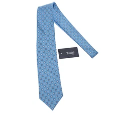 Drake's NWT Neck Tie in Blue with White/Orange/Black Geometric Pattern 100% Silk
