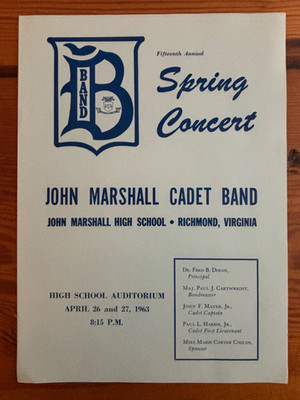 1963 John Marshall High School, Richmond, Va. Cadet Band Spring Concert Program!