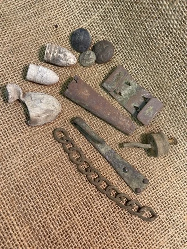 Dug Civil War Relic Group Bullets Buttons Scabbard Tip Dalton Georgia Finds